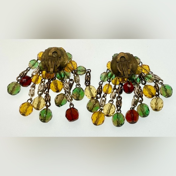 Vintage Signed Made in West Germany Dangle Cluster Clip On Earrings - Picture 6 of 6